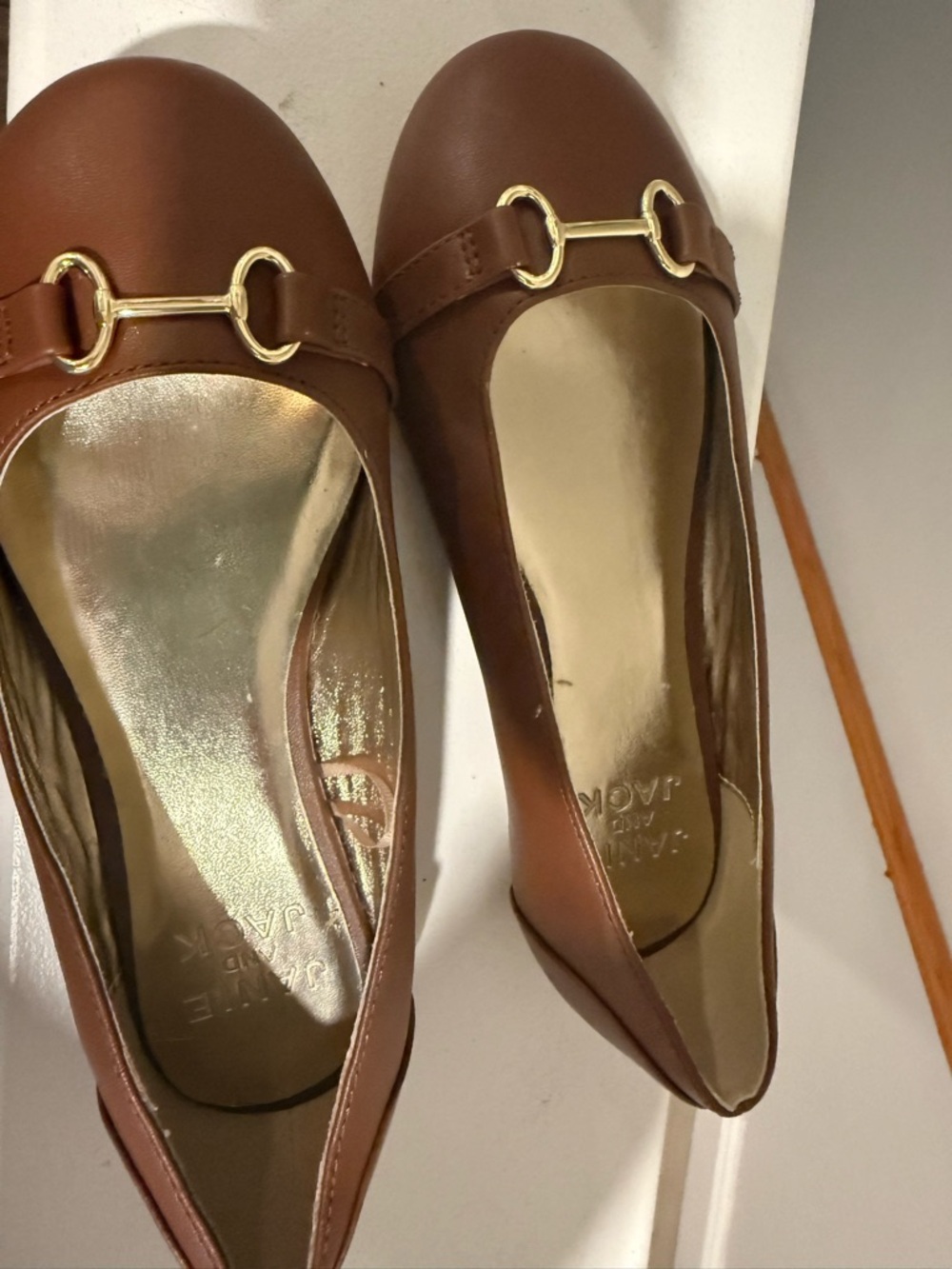 Janie and Jack Brown Leather Flats with Gold Bit
